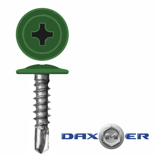 Саморез с прессшайбой Daxmer М/М 4,2х16 RAL 6002 (Лиственно-зелёный) сверло 
